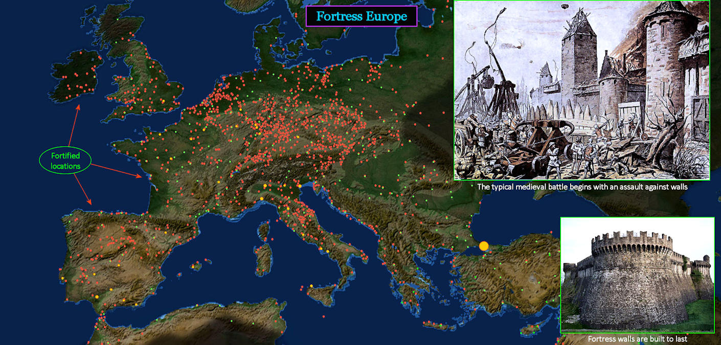 Medieval fortified sites, 1200s map